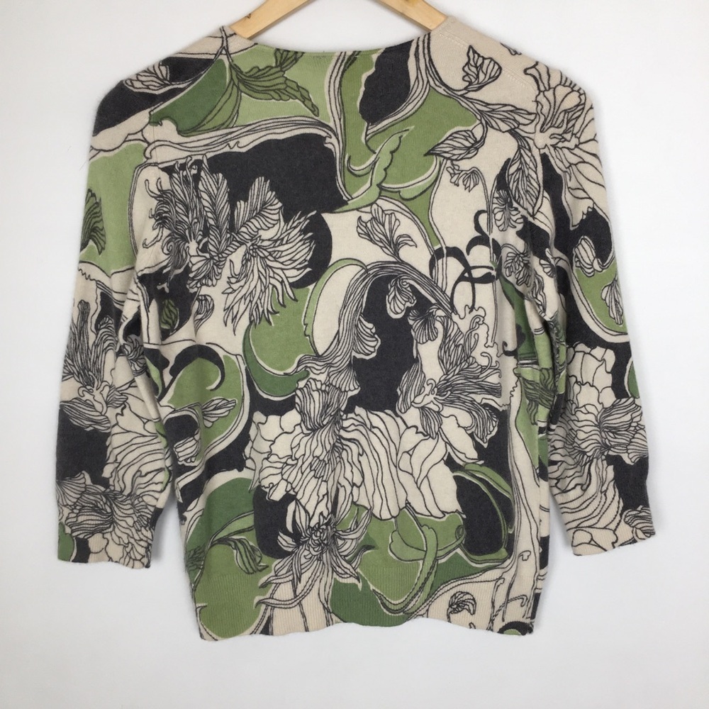 Ann Taylor Lambswool Angora Blend Cardigan Sweater Green Floral Women’s Size LP - Picture 7 of 11